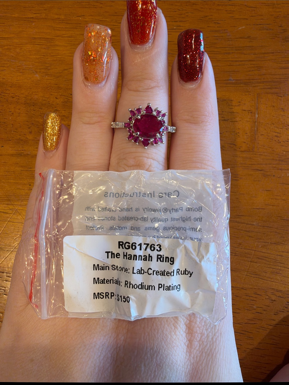 The Hannah Lab-Created Ruby Rhodium Plated Ring - Pink/Red